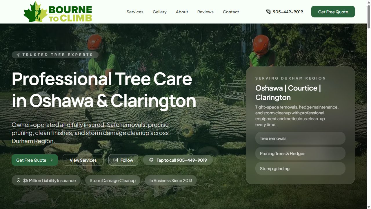 The Bourne To Climb website homepage